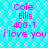 Pixelated text on a blue background with white circular patterns, showing repeated phrases and names in pink and purple hues.