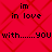 Red background with diamond pattern and black pixelated text reading "im in love with......YOU" repeated twice.