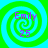 Four identical spiral patterns with green and cyan concentric rings, each containing purple text 'Emily' above '25' on a green background.