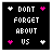 A 5x5 contact sheet of animated frames showing a black square icon with pink and white text "DONT FORGET ABOUT US" surrounded by small pink stars, displaying sequential animation changes in star positions and dotted lines.