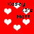 Red background with white pixelated hearts and repeated text 'Kasey', '(3's', 'Matt' in black block letters.
