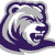 Pixelated icon of a bear's head in profile, facing right, with layered gray and dark purple tones on a white background.