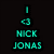 A four- displays Nick Jonas with a teal 'I <3' icon above his name, alongside two grayscale and one color portrait