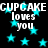 Black background with cyan stars and repeated white text 'CUPCAKE loves you' in pixelated font.