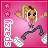 Pixel art of a blonde girl with blue eyes in mid-jump, wearing light purple top and dark pants on pink background with stars and 'SPAZZY' text.