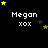 Pixelated icon with 'Megan xox' text and yellow/green stars on black background, showing animation changes across observations.