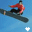 A snowboarder in a red jacket and black pants performs an aerial trick against a blue sky background with heart symbols changing from white to dark blue.