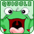 Animated contact sheet of a green cartoon frog with large eyes and open mouth, displaying eight sequential frames showing subtle facial expression changes against a light green background with "QUIGGLE" text at the top.