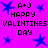 Pixelated icon with bright purple background, blue star shapes scattered across it, and black text reading "A+J HAPPY VALENTINES DAY" repeated twice.