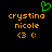 Green pixelated heart icon above orange text reading 'crystina nicole' with '(3 :(' below on black background.