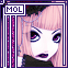 Four identical pixel-art show a character with pink hair, purple eyes, and dark lips against a purple background; each contains 'MOL' text in the top-left corner