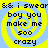 Yellow and blue spiral background with black pixelated text reading "&& i swear && i swear boy you make me 500 crazy" arranged in four identical quadrants.