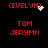 Red pixelated text on black background with animated white pixel effects near (EVELYN) labels in top-left and middle-left positions.