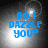 Blue text 'DO I DAZZLE YOU?' on a grayscale gradient background with a bright central light spot, displayed in a four
