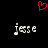 Red pixelated heart above two identical gray text 'jesse' with musical note symbols on black background.