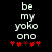 Pixelated text 'be my yoko ono' in white with red asterisks below, displayed side-by-side against a black background.
