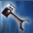 Pixelated image of a dark brown axe with a silver head against a blue gradient background.