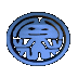 Circular icon with stylized Chinese character in blue and brown tones, displayed from multiple angles including front view, side profile, and top-down perspective.