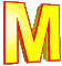 Yellow 3D letter M with red outline on gray background, arranged in pattern