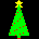 Three vertical pixelated Christmas trees with yellow stars, each tree has distinct colored ornaments and a red base.