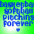Green background with blue text reading 'basketball softball pitching forever' and a small heart symbol below the text, displayed in four identical arranged in a