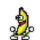 Pixelated banana character with green limbs and white shoes in multiple poses against gray background.