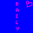 Blue background with pink vertical text 'BAILY' on left and right sides, and a pink pixelated heart symbol in the center.