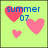 Pixelated green background with pink hearts and blue text reading 'summer 07', 'soo awesome', and '<33'