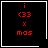 Four identical black square with red pixelated text and symbols, each containing 'i', '<33', 'x', and 'mos' arranged vertically. One has a white heart symbol; another has a white starburst symbol