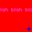 Red background with repeating pink text and blue pixelated symbols that change position across frames.