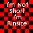 Red and black checkered background with white text reading "I'm Not Short I'm Runsiz" in four identical arranged in a
