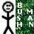 Black stick figure with circular head and simple facial features stands against white background, next to green pixelated backdrop with vertical white text.
