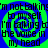 Four identical display pixelated text over a blue-green spiral background with no visible animation changes