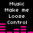 Black background with white pixelated text reading "Music Make me Loose Control" and pink audio equalizer bars that change height