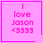 Four pink square with purple borders display text 'I love Jason <3333' and one has a small heart symbol