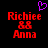 Pixelated red text 'Richiee', '88', and 'Anna' on black background with purple heart above left text block; right side shows identical layout without the heart.