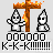 Pixel art animation of two figures on a burning cross, with one figure falling and flames changing across frames.