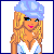 Pixelated character with blonde hair wearing blue outfit and hat, shown in multiple views with text "baby" and "blue babe".