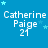 Blue background with white text reading 'Catherine Paige 21' repeated in a , surrounded by light blue stars