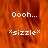 Pixelated orange background with white text reading "Oooh..." and "*sizzle*" in a , featuring one gray