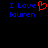 Blue pixelated text "I Love lauren" on black background with red heart symbol replacing "Love" in left view.