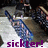 Pixelated image of a person in blue clothing with arms raised, set against a dark background and white foreground, with purple text reading 'sickter!' at the bottom.