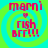 Four identical pixelated icons arranged in a , each featuring red text on a green and cyan spiral background with a small red heart symbol