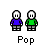 Pixel art animation of two figures in purple and green shirts interacting with hand gestures, red particle effects, and sequential pose changes.