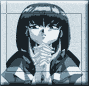 pixelated anime-style character frames showing sequential facial expressions and hand movements in monochrome blue tones