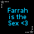 Pixelated blue text on black background with white star outlines, displaying 'Farrah is the Sex <3' in a with repeated elements