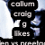 Pixelated black background with white text reading 'collum craig to kres' and partial blue and white shapes on the sides.