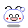 Four pixel-art character faces with blue outlines, black antennae, and red cheek marks arranged in a on gray background