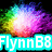 Pixelated rainbow gradient explosion with cyan text 'FlynhB8' on black background.