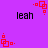Purple background with repeated black text 'leah' and red square-based animated icons in various positions.